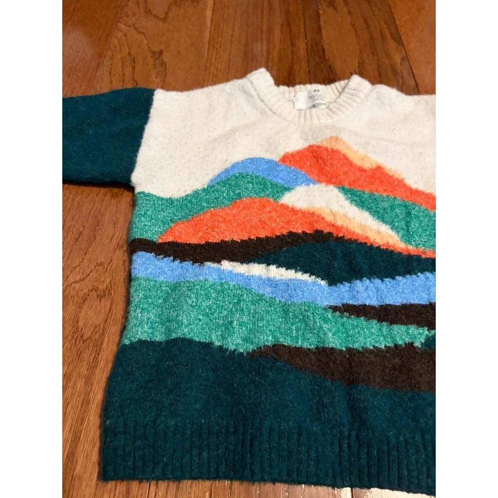 H&M Sweater Intarsia Mountain Landscape Multicolor Knit Pullover 2T‎